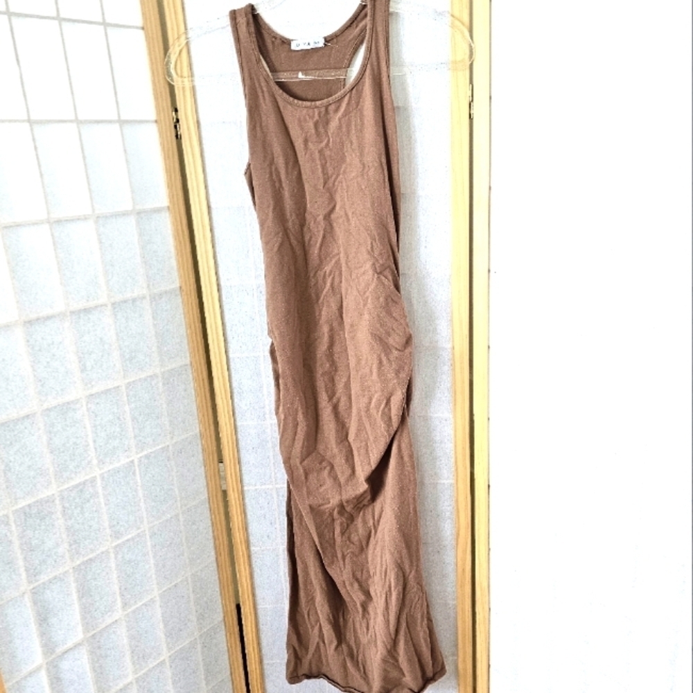 Stretch Cotton Racer Back Ruched Midi dress